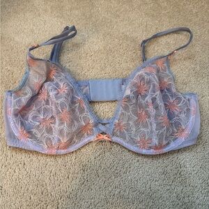 Sheer Lavender and Coral Floral Lace Bra - Women's Intimates